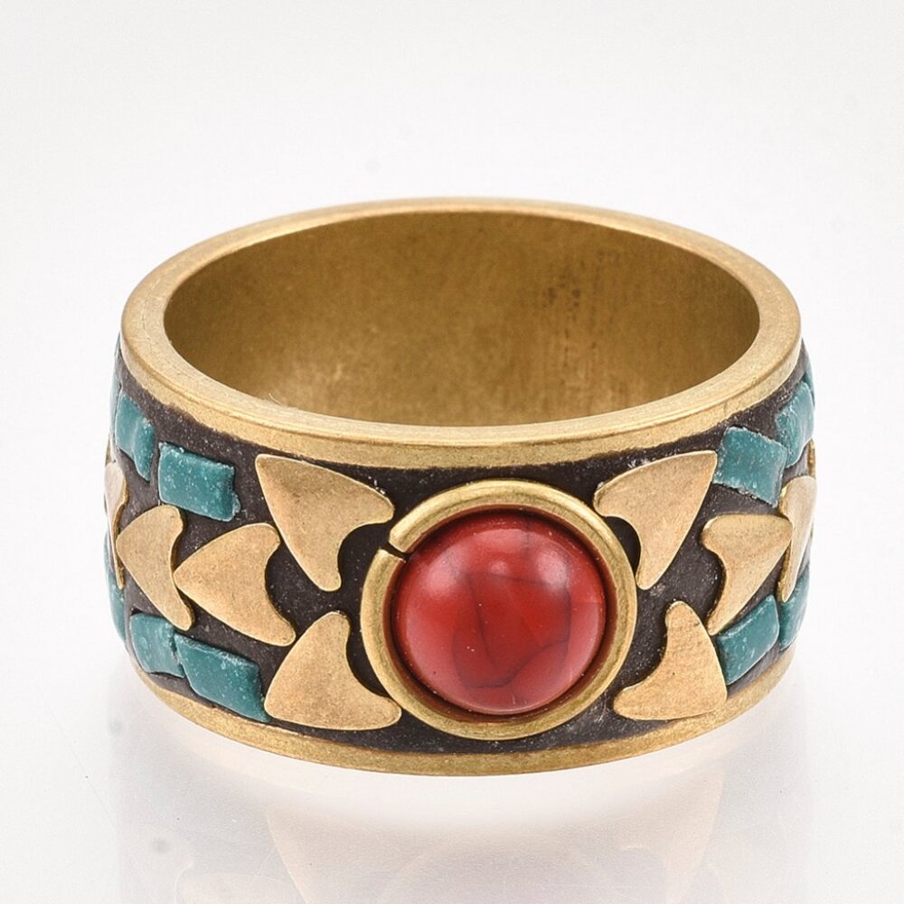 Handmade Indonesia Wide Band Finger Rings, Chunky Rings, Brass Finding